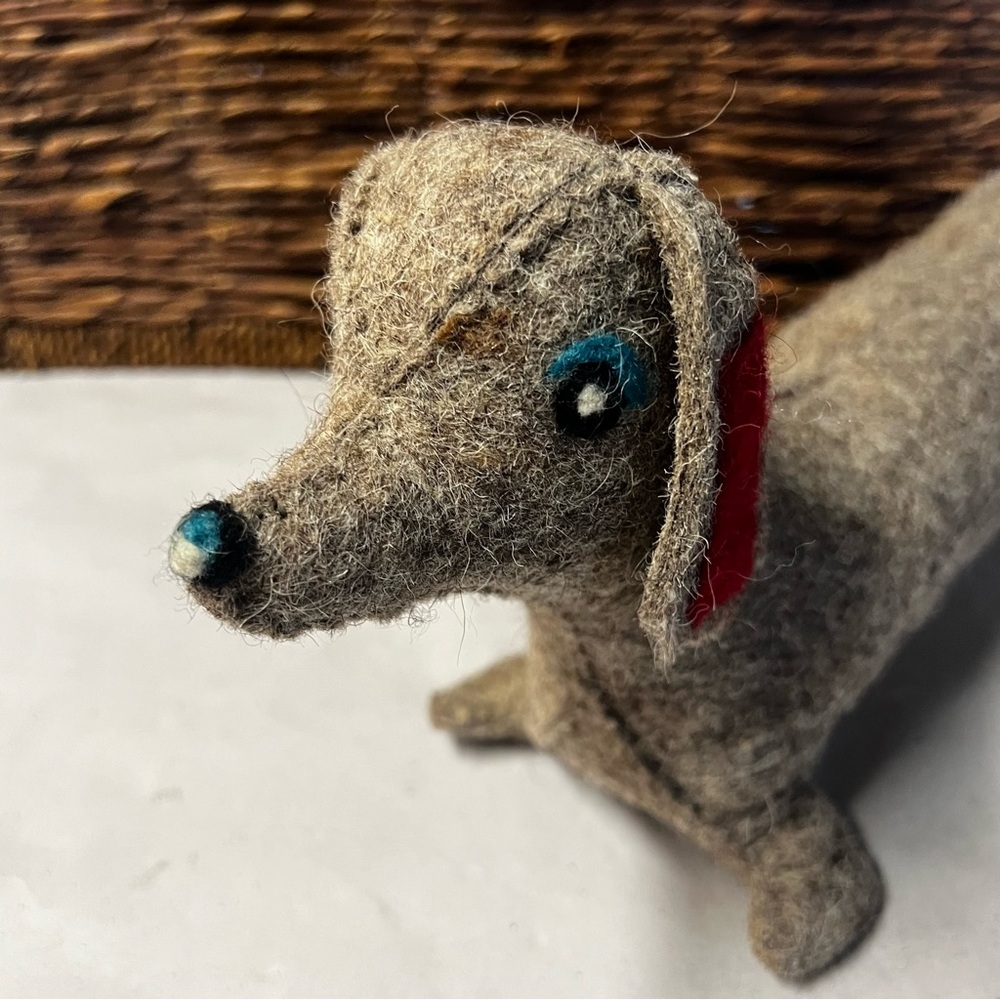 Vintage Handcrafted Dachshund Plush Stuffed Animal Gray Wool Fabric - Picture 2 of 12